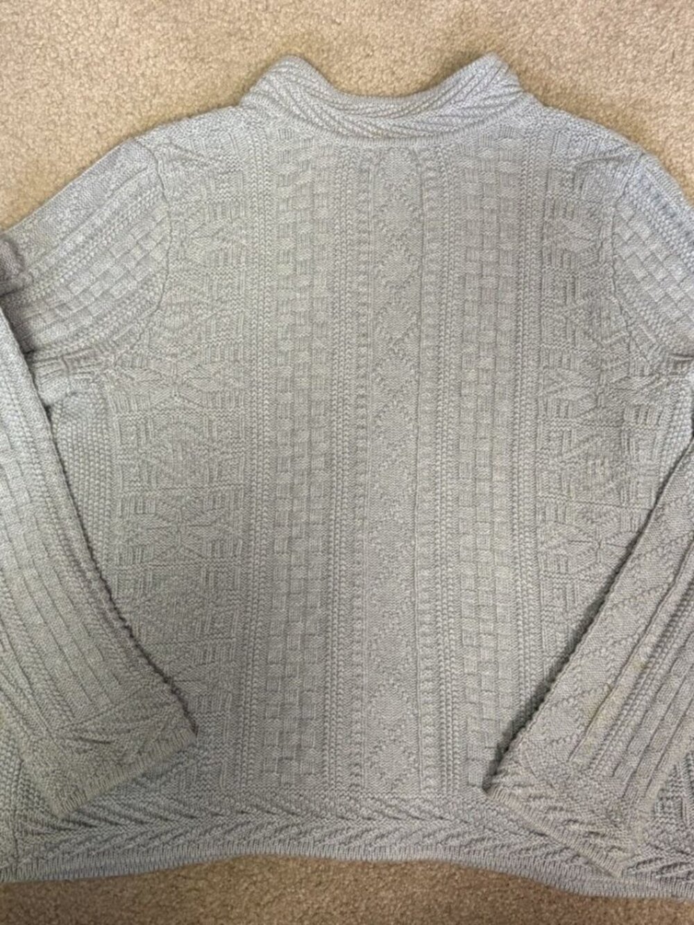 LL BEAN Sweater Gray 100% Cotton Cable Knit Long Sleeves Button Cardigan Size L - Picture 6 of 6